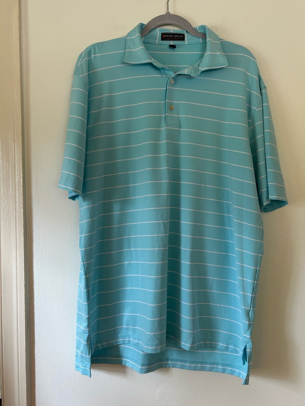 Peter Millar Blue White Stripe Summer Comfort Polo Shirt Large